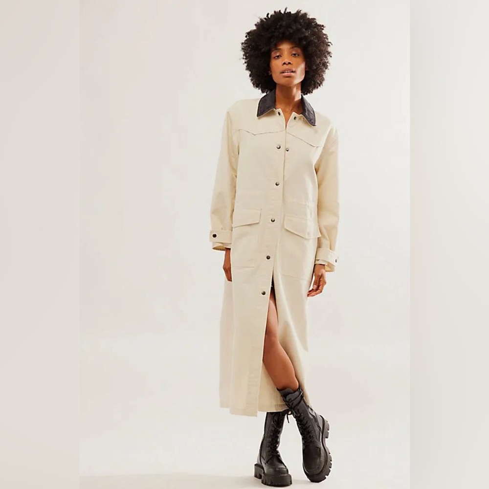 NWOT FREE PEOPLE HUNTER DUSTER LONG COAT — size XS — Cream Color